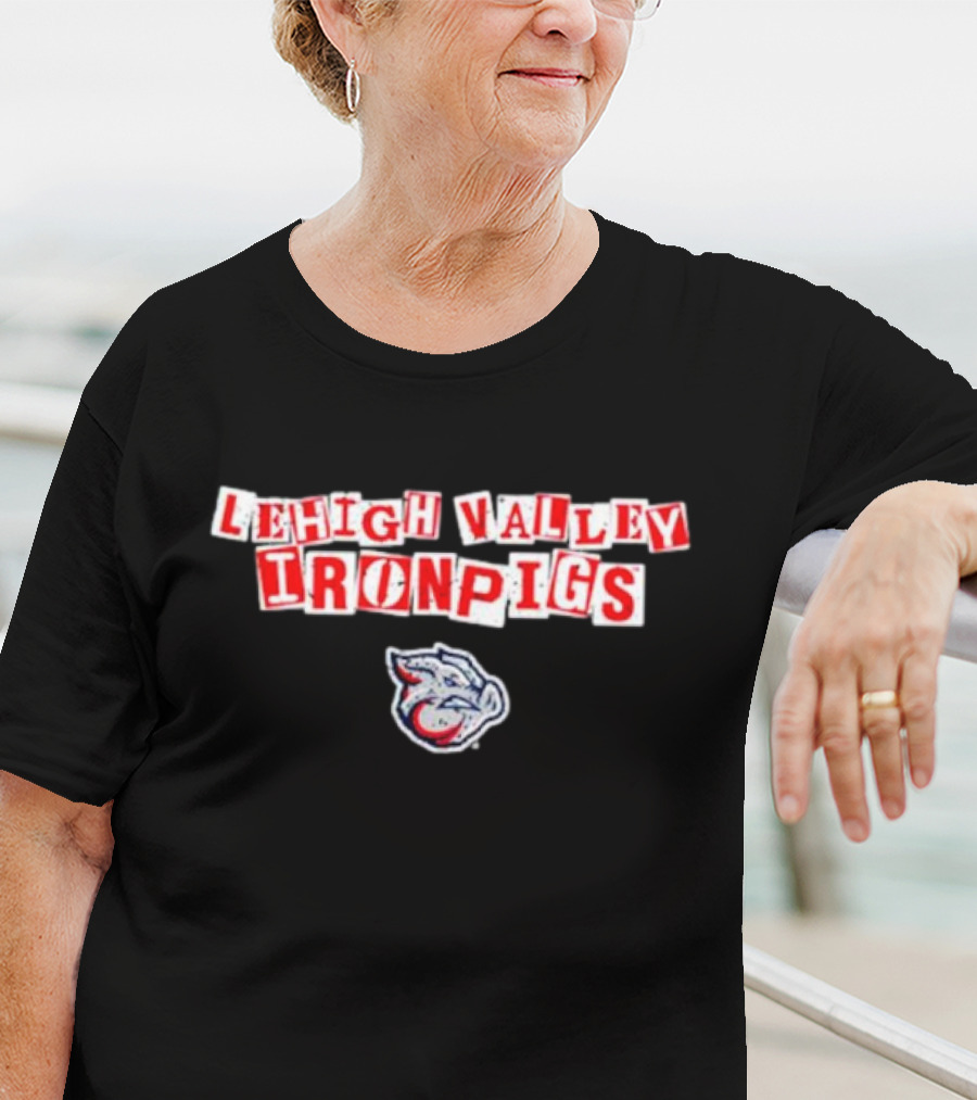 Lehigh Valley IronPigs Red Text With Pig Head T-Shirt