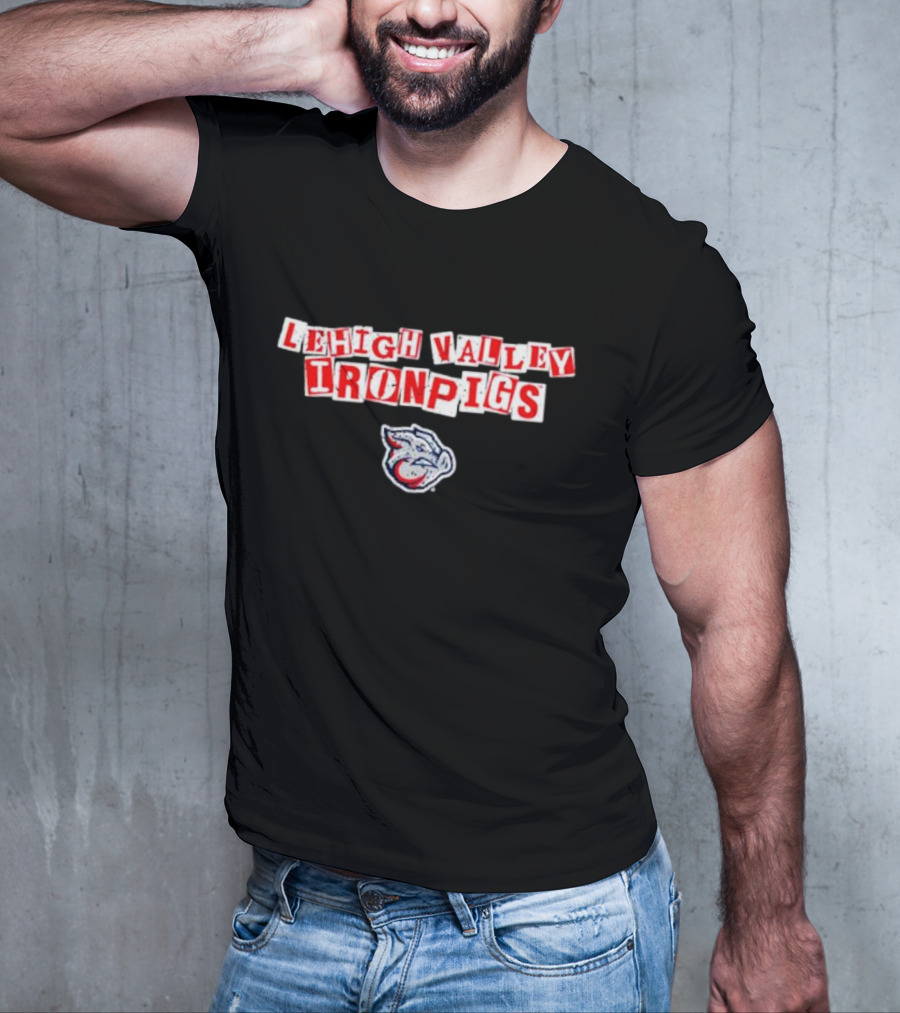 Lehigh Valley IronPigs Red Text With Pig Head T-Shirt
