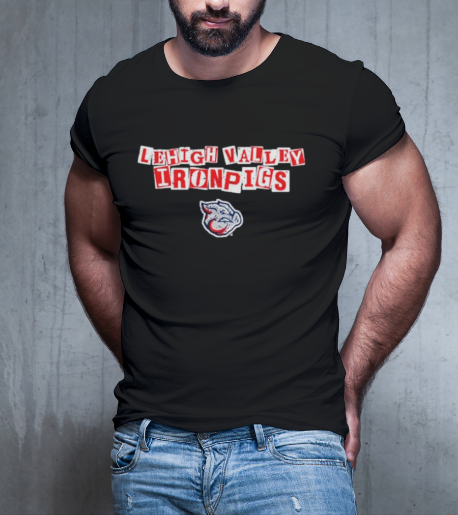 Lehigh Valley IronPigs Red Text With Pig Head T-Shirt