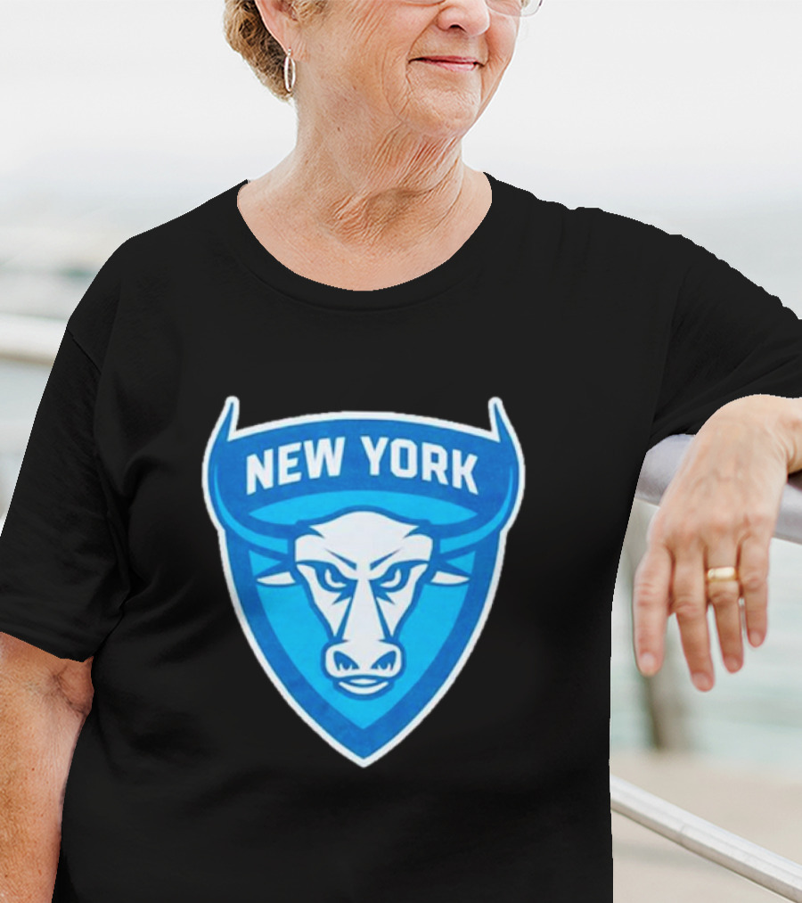 NEW YORK ATLAS BULL EMBLEM LOGO BLUE SHIELD T-Shirt