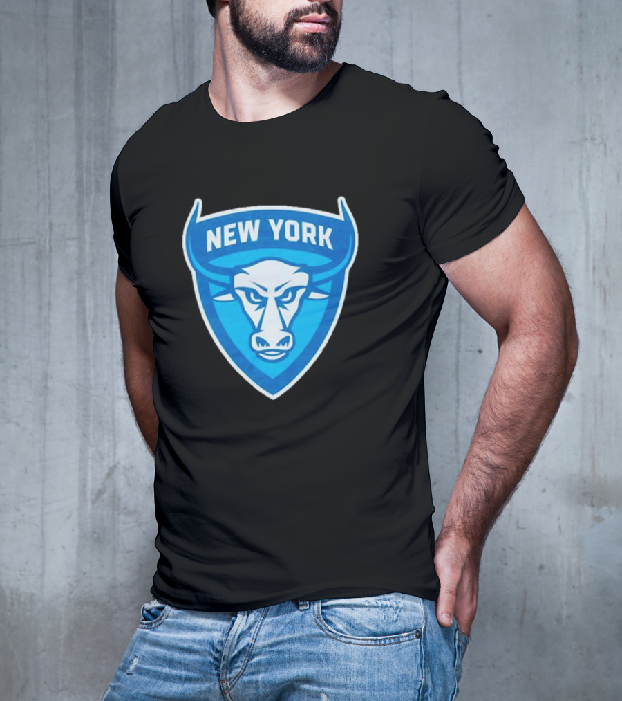 NEW YORK ATLAS BULL EMBLEM LOGO BLUE SHIELD T-Shirt