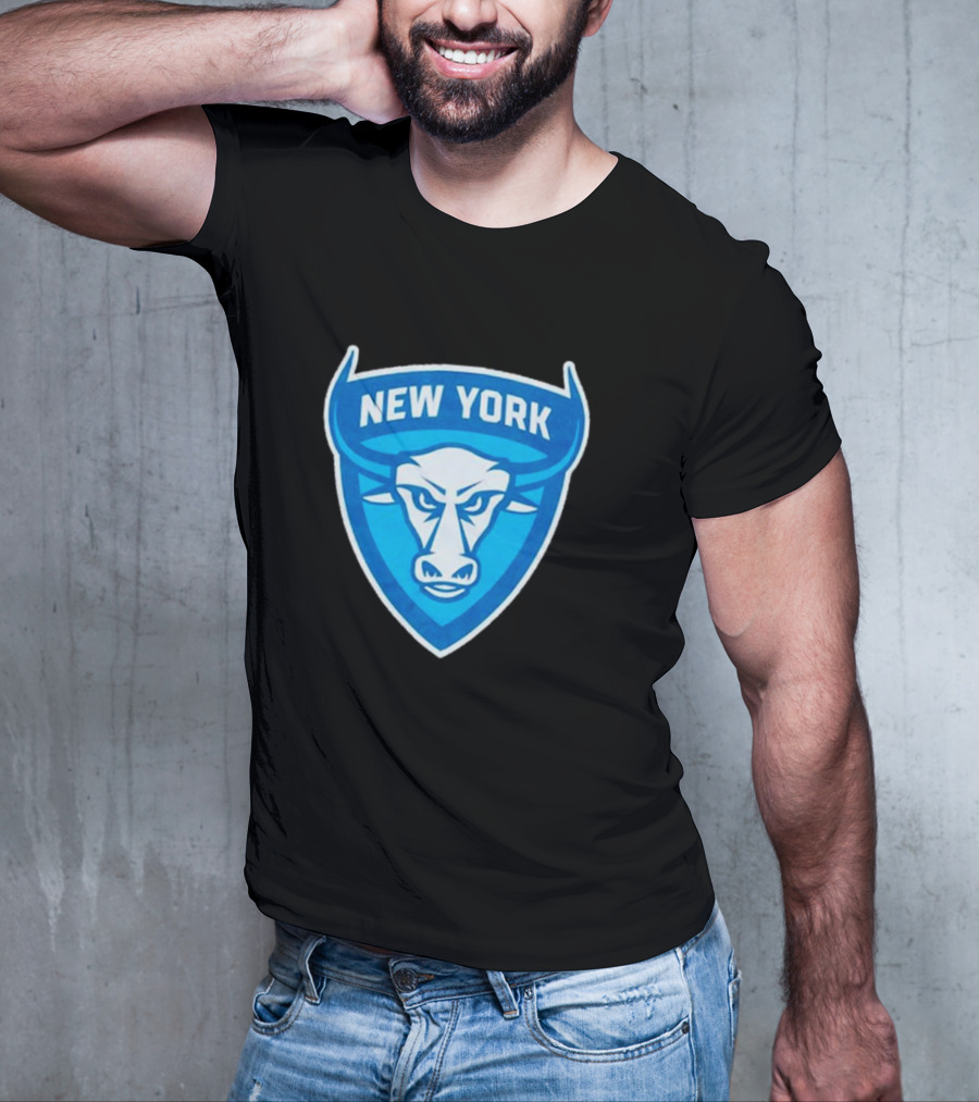 NEW YORK ATLAS BULL EMBLEM LOGO BLUE SHIELD T-Shirt