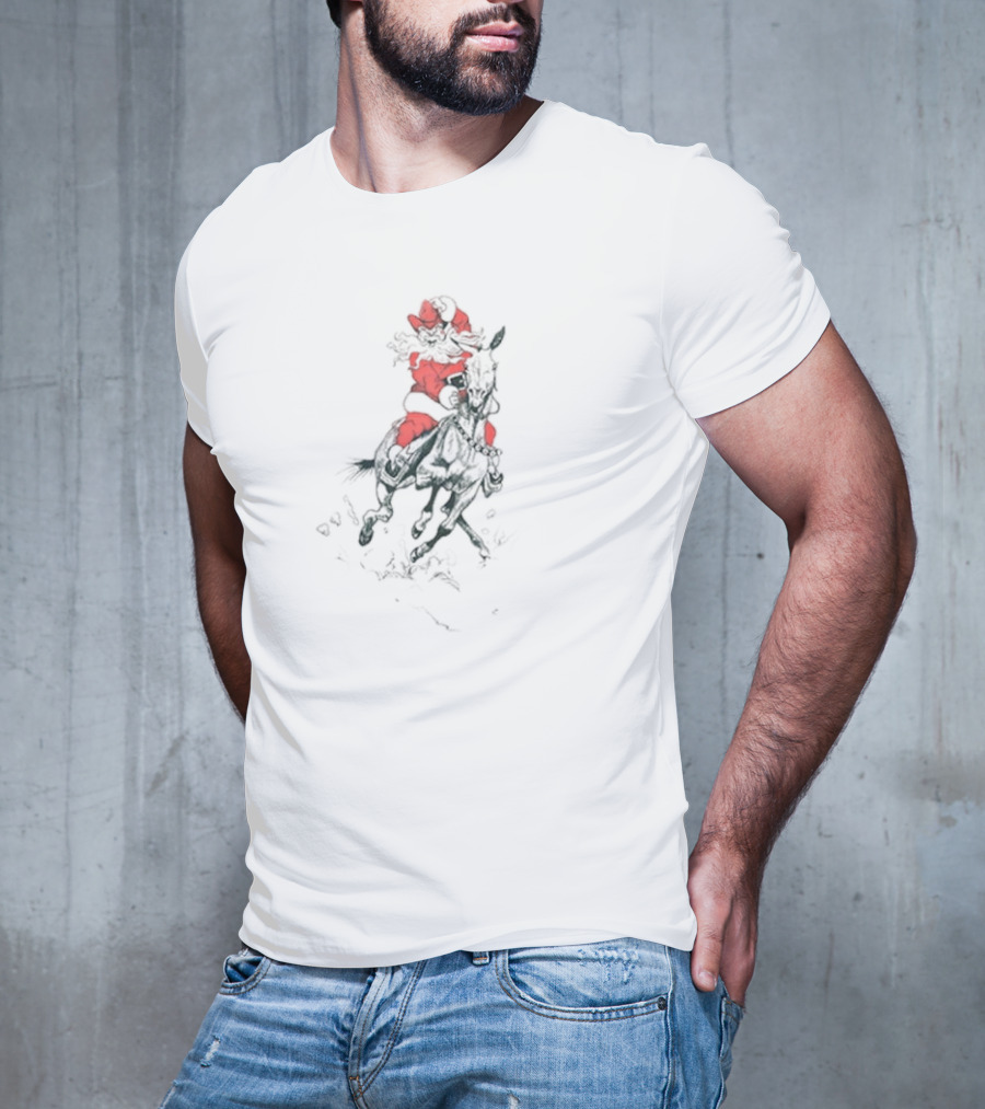 Santa Claus Riding Mule In Festive Red Suit T-Shirt