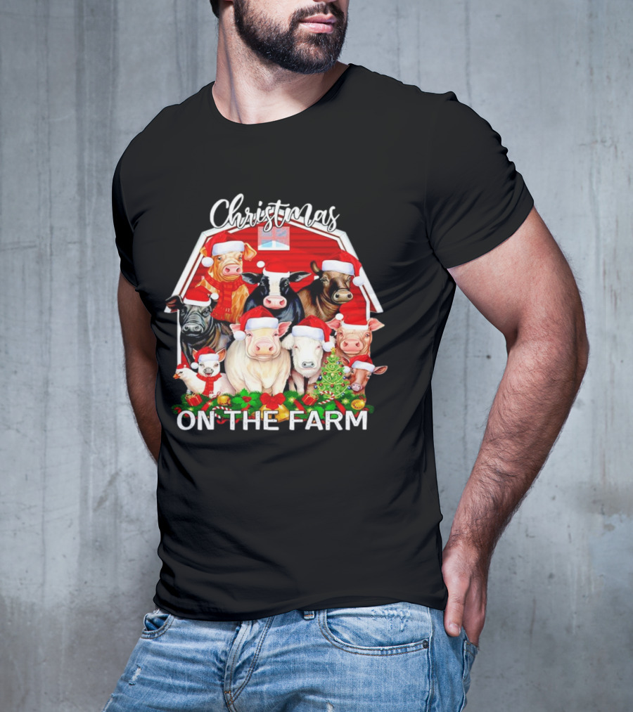 Christmas Animals Santa On The Farm T-Shirt