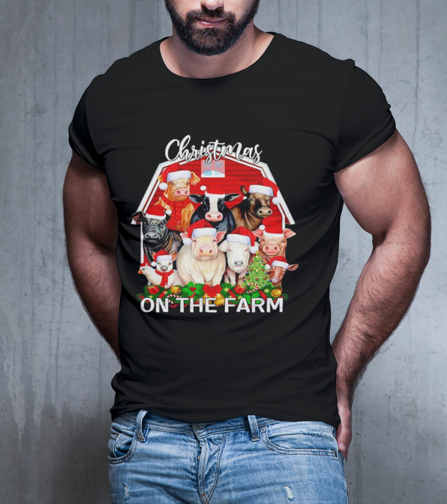 Christmas Animals Santa On The Farm T-Shirt