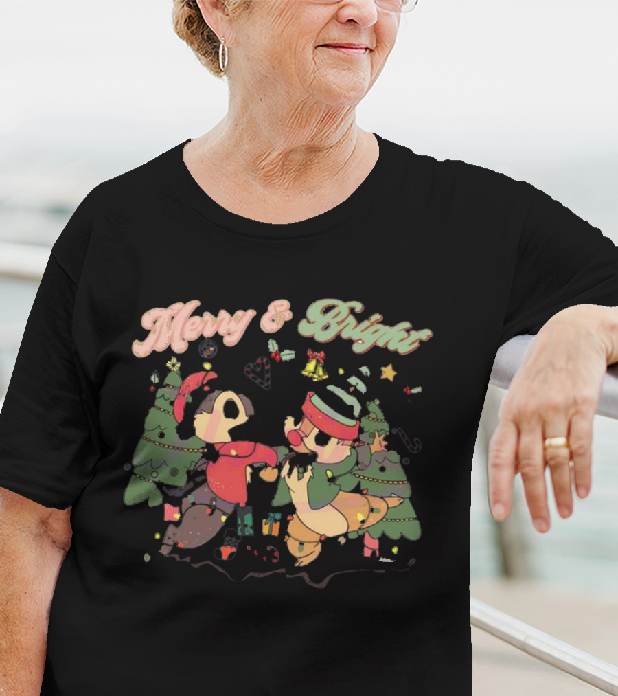 Chip And Dale Merry And Bright Christmas With Festive Trees And Holiday Cheer T-Shirt