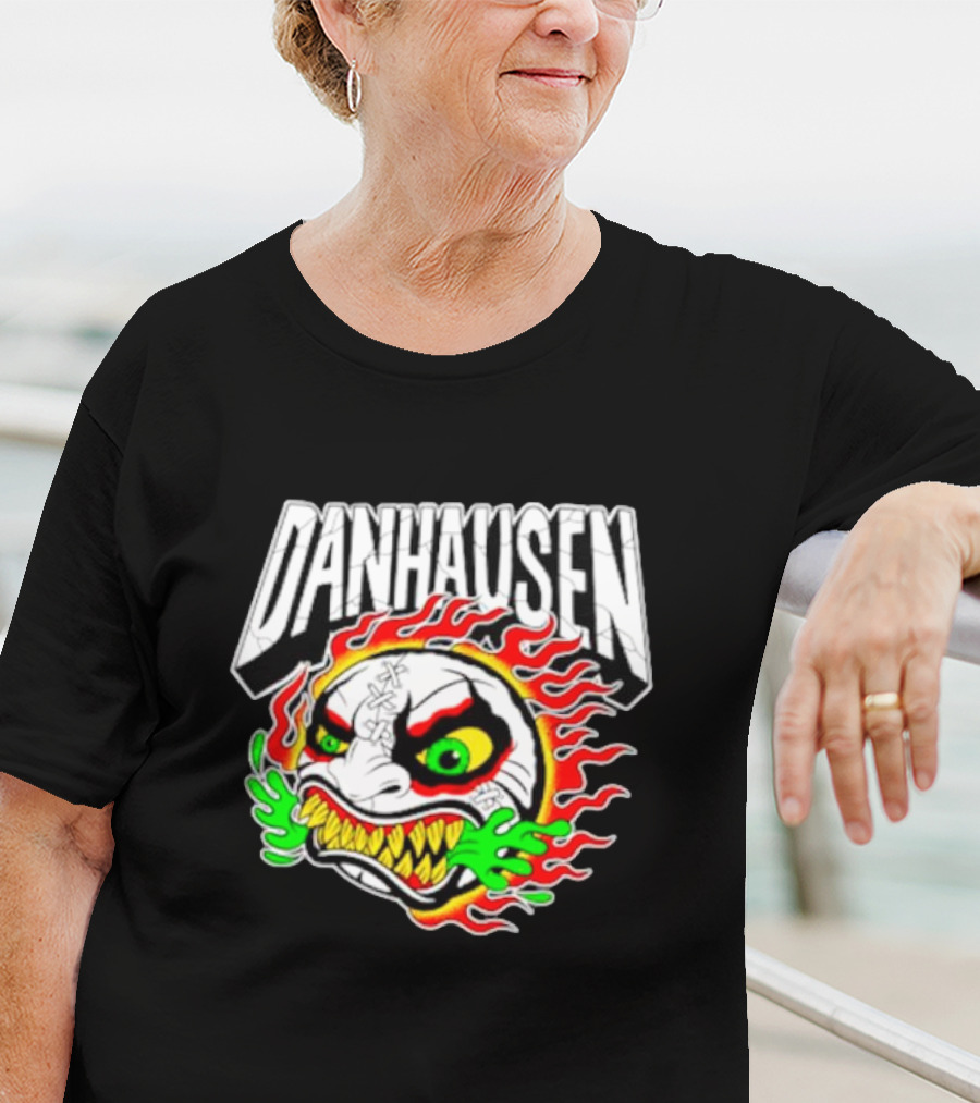 Danhausen Fiery Baseball Face With Flames And Green Claws T-Shirt