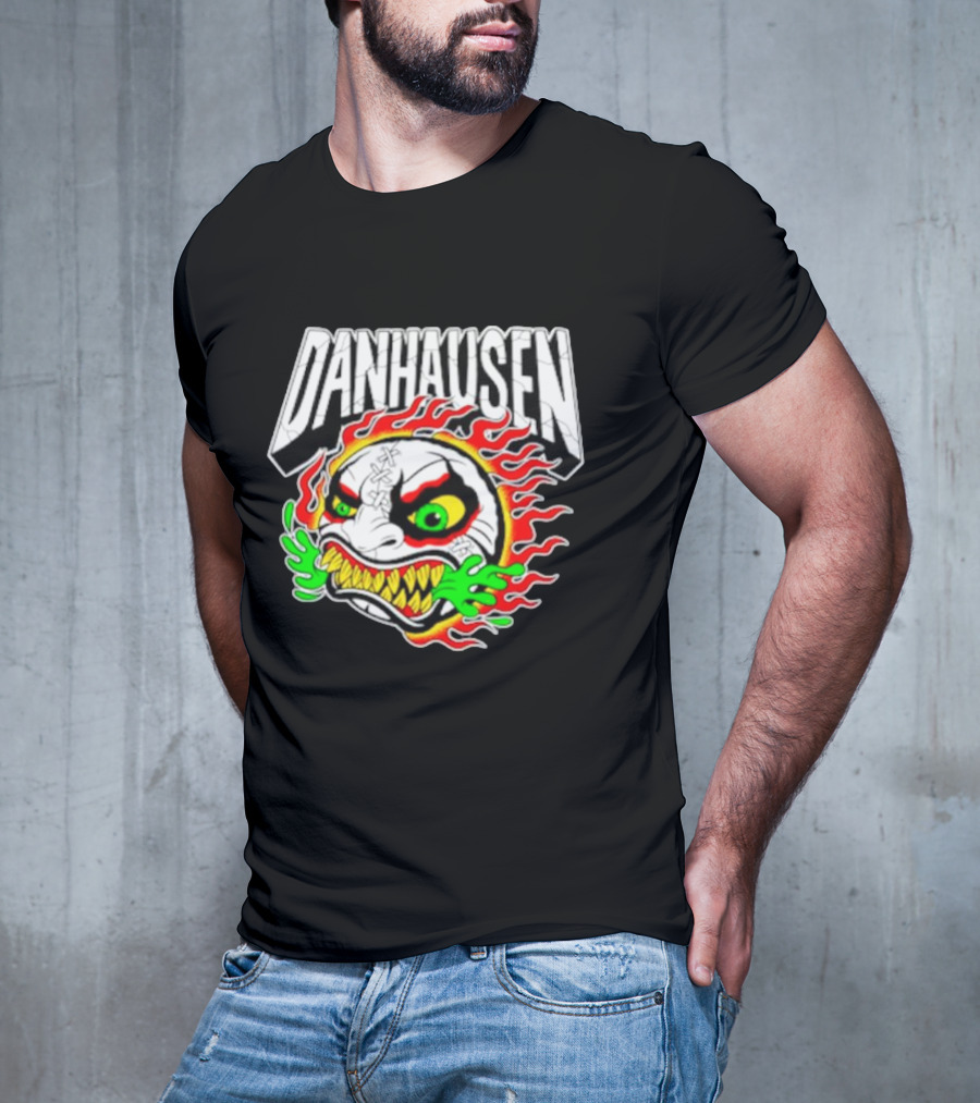 Danhausen Fiery Baseball Face With Flames And Green Claws T-Shirt