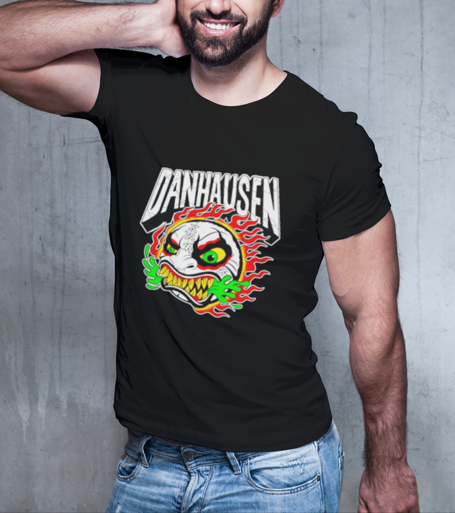 Danhausen Fiery Baseball Face With Flames And Green Claws T-Shirt