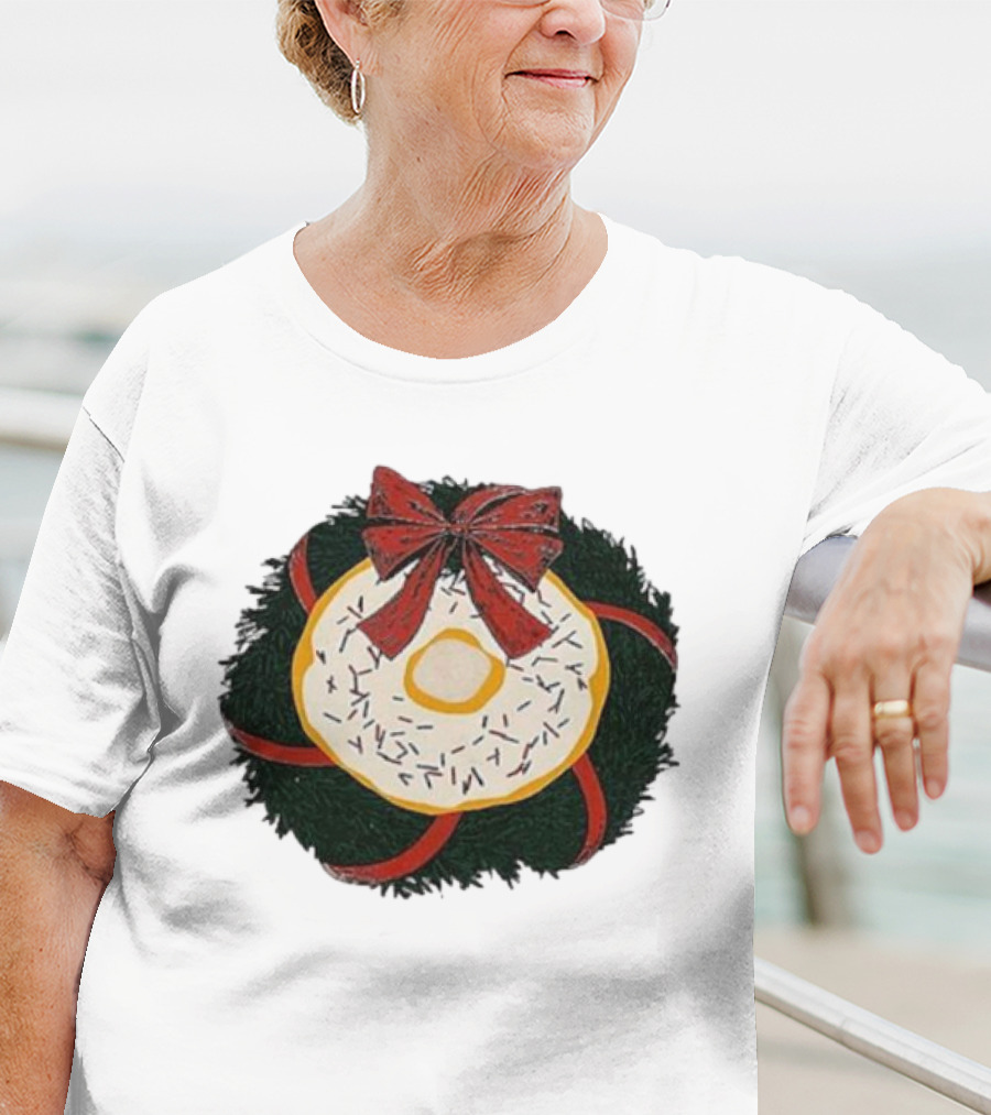 Gibson's Donuts Christmas Holiday Wreath With Red Bow And Donut Sprinkles T-Shirt