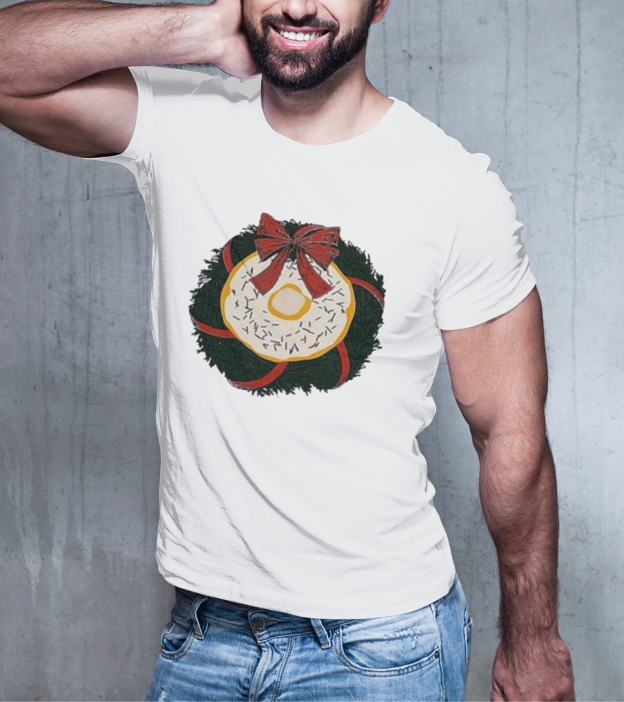 Gibson's Donuts Christmas Holiday Wreath With Red Bow And Donut Sprinkles T-Shirt