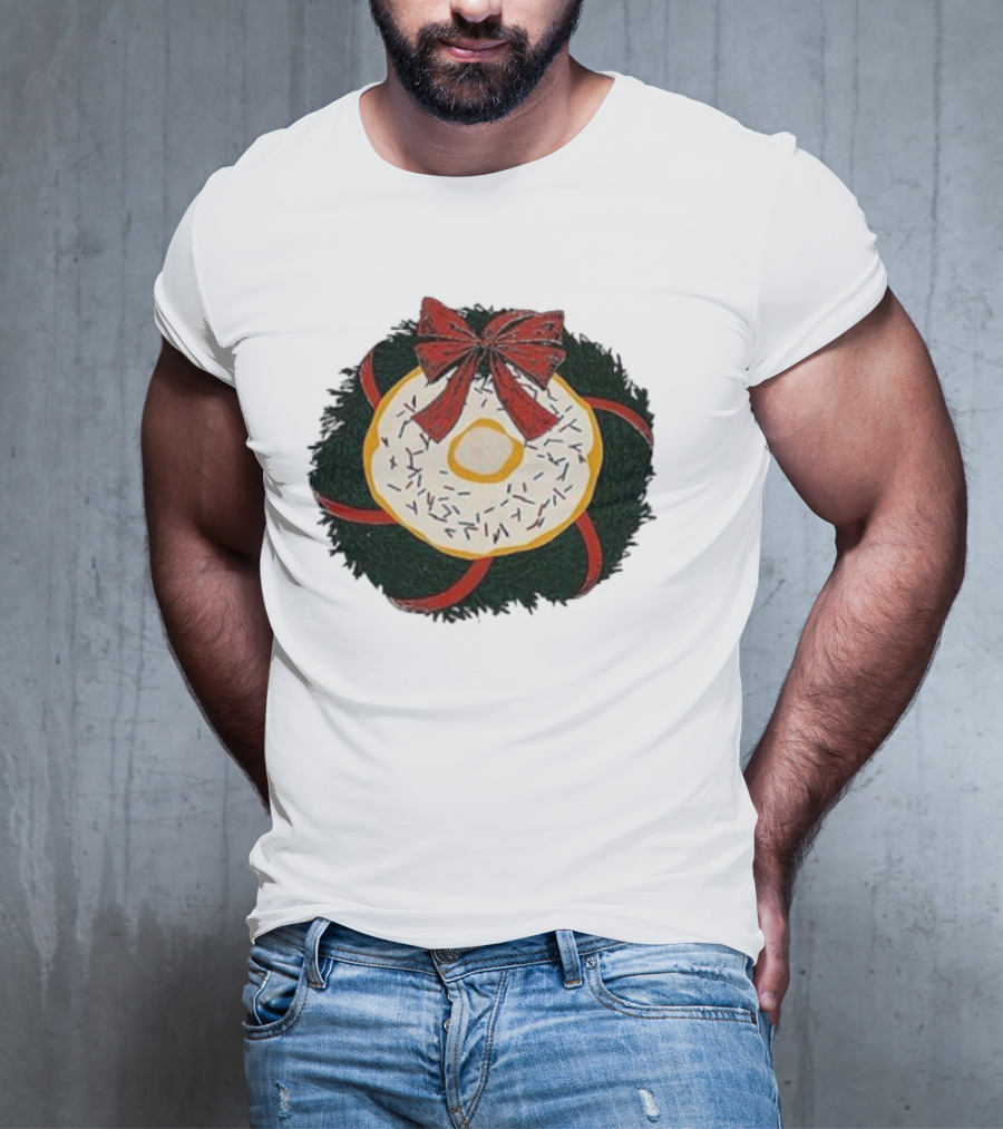 Gibson's Donuts Christmas Holiday Wreath With Red Bow And Donut Sprinkles T-Shirt