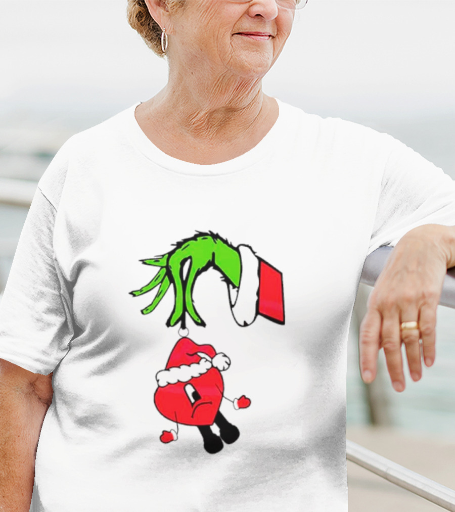 Grinch Hand Bad Bunny Santa Hat Christmas T-Shirt