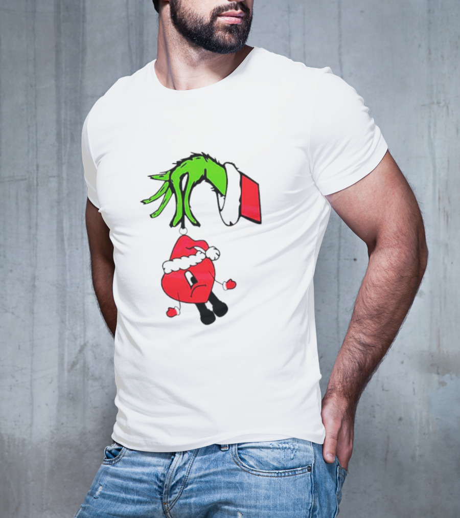 Grinch Hand Bad Bunny Santa Hat Christmas T-Shirt