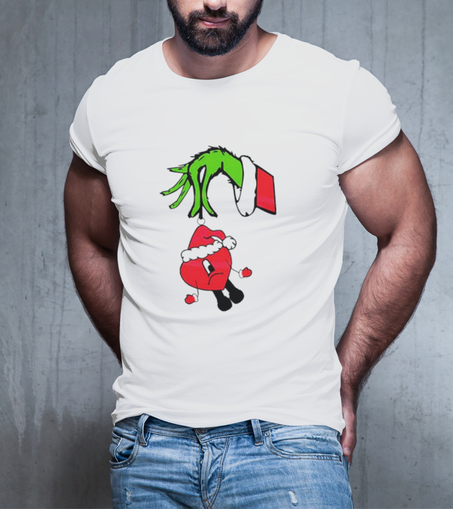 Grinch Hand Bad Bunny Santa Hat Christmas T-Shirt