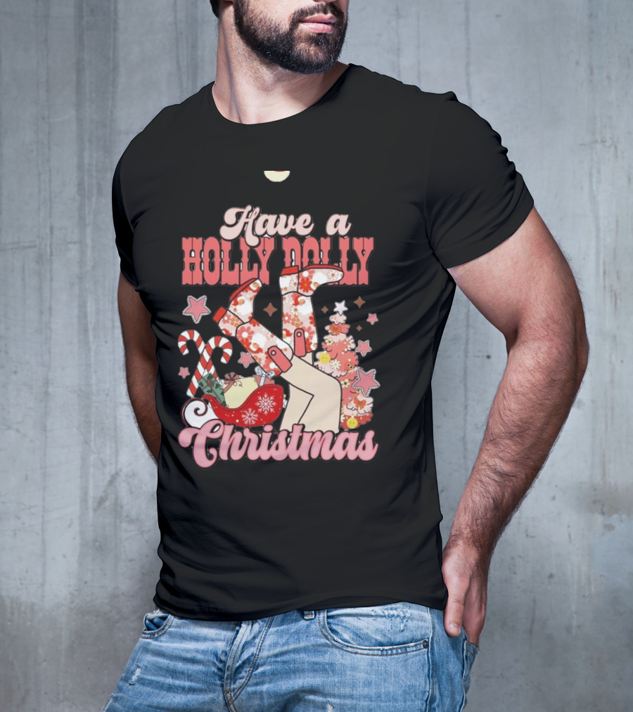 Have A Holly Dolly Christmas Sleigh Candy Canes And Stars T-Shirt