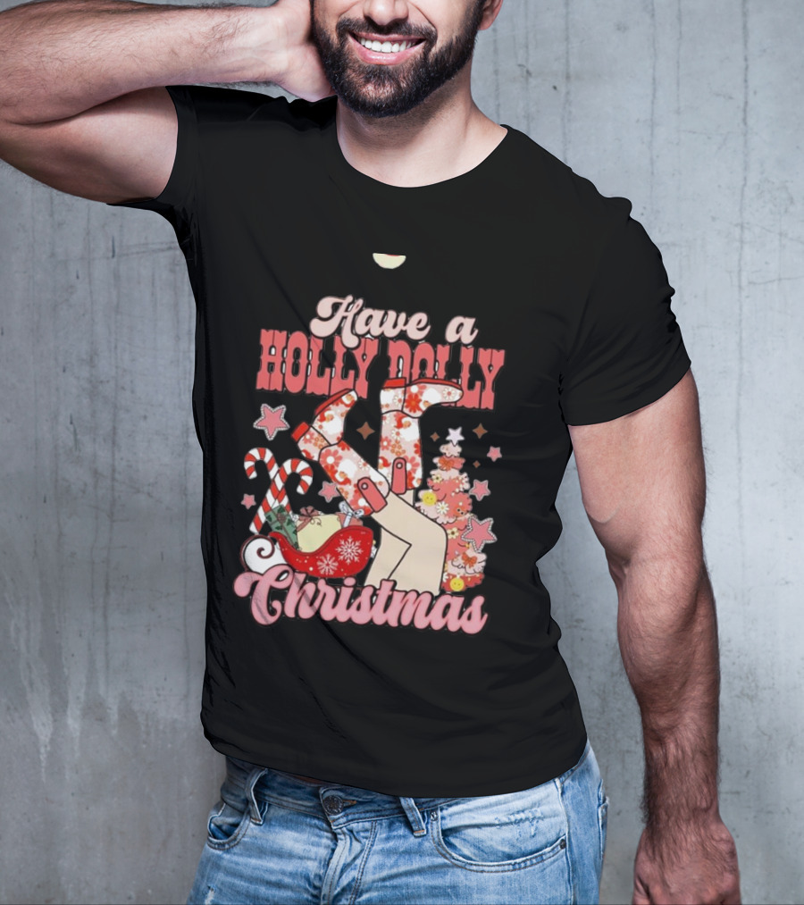 Have A Holly Dolly Christmas Sleigh Candy Canes And Stars T-Shirt