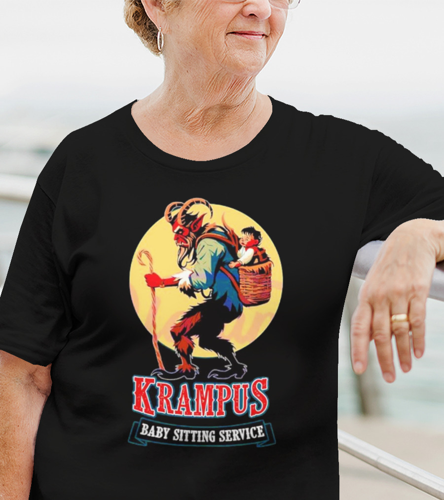 Krampus Baby Sitting Service Horror Christmas Monster Carrying Child T-Shirt
