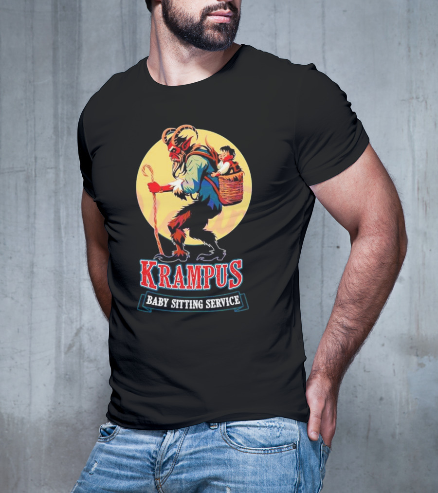 Krampus Baby Sitting Service Horror Christmas Monster Carrying Child T-Shirt