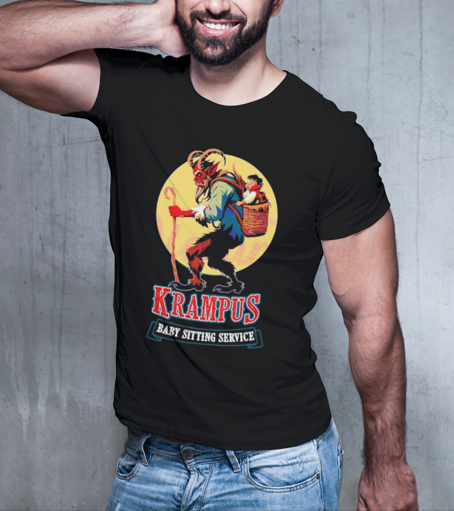 Krampus Baby Sitting Service Horror Christmas Monster Carrying Child T-Shirt