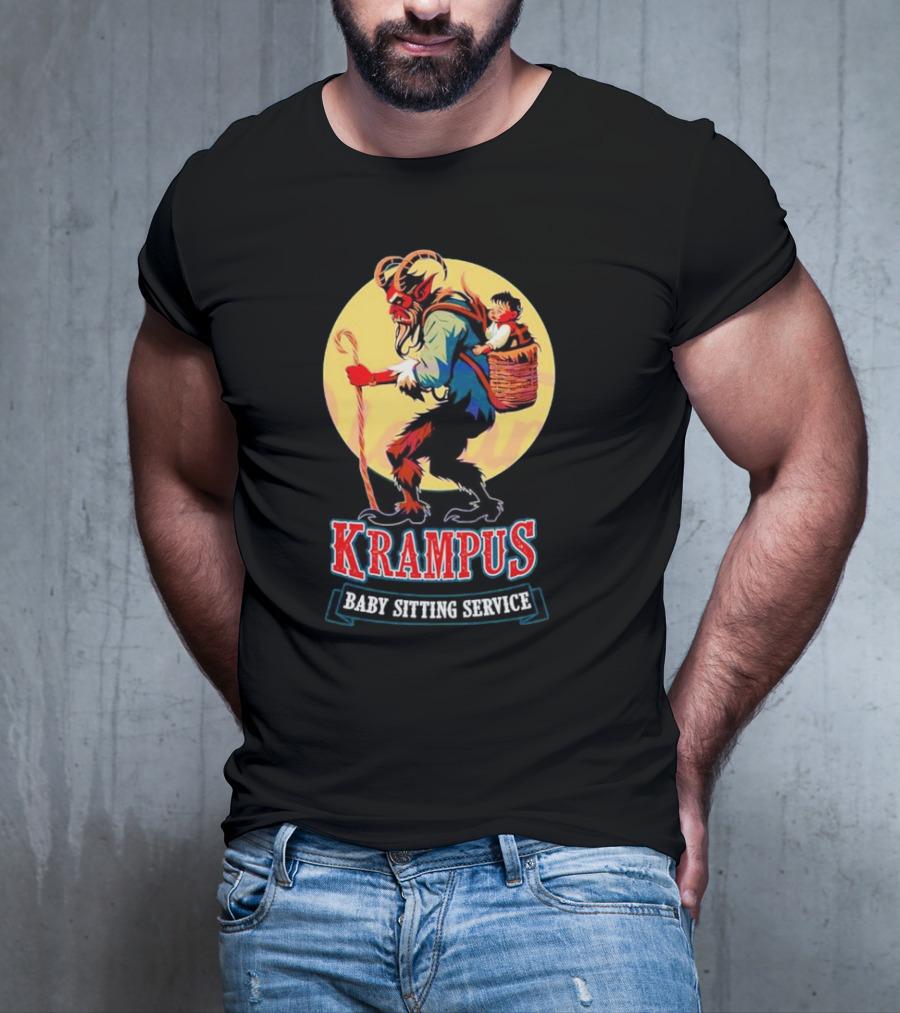 Krampus Baby Sitting Service Horror Christmas Monster Carrying Child T-Shirt