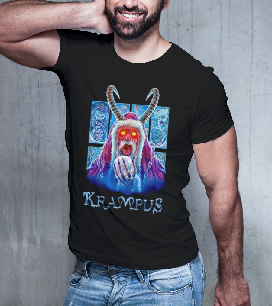Krampus The Shadow Of St Nick With Horned Demon And Scary Faces T-Shirt