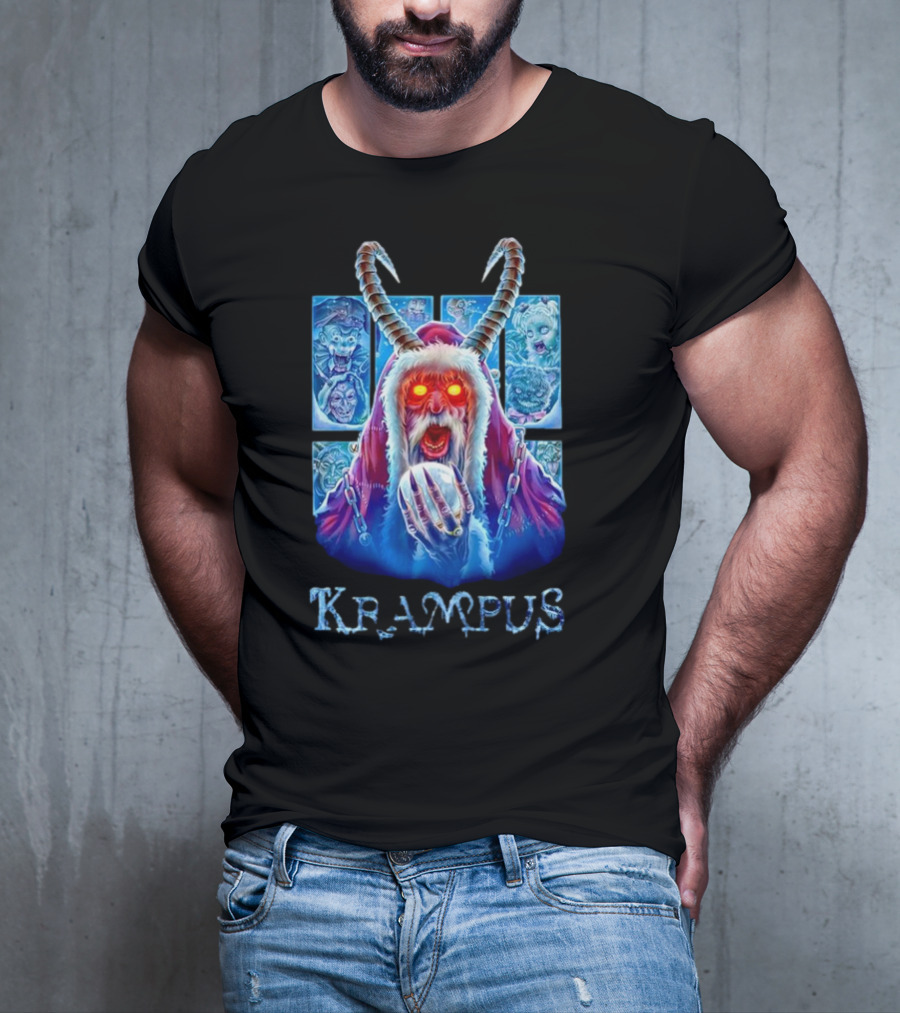 Krampus The Shadow Of St Nick With Horned Demon And Scary Faces T-Shirt
