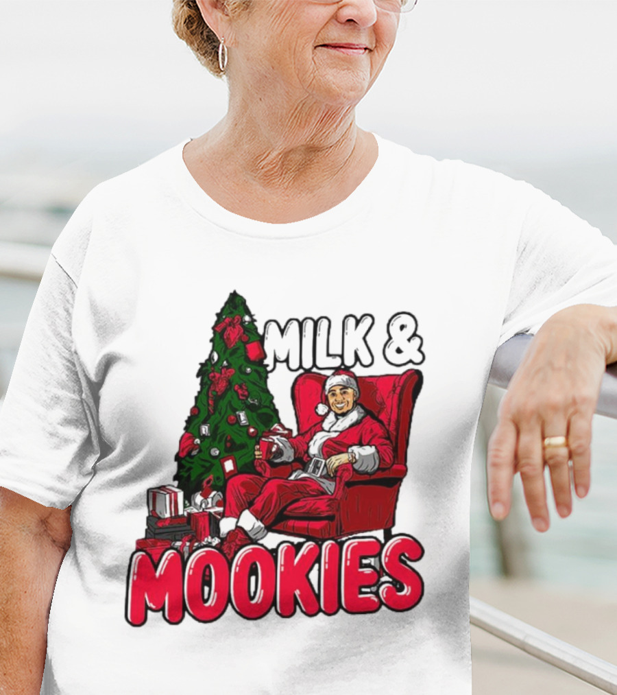 Milk And Mookies Santa By The Christmas Tree T-Shirt
