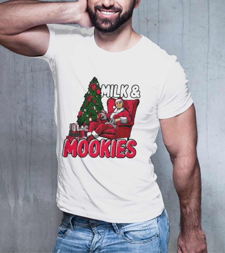 Milk And Mookies Santa By The Christmas Tree T-Shirt