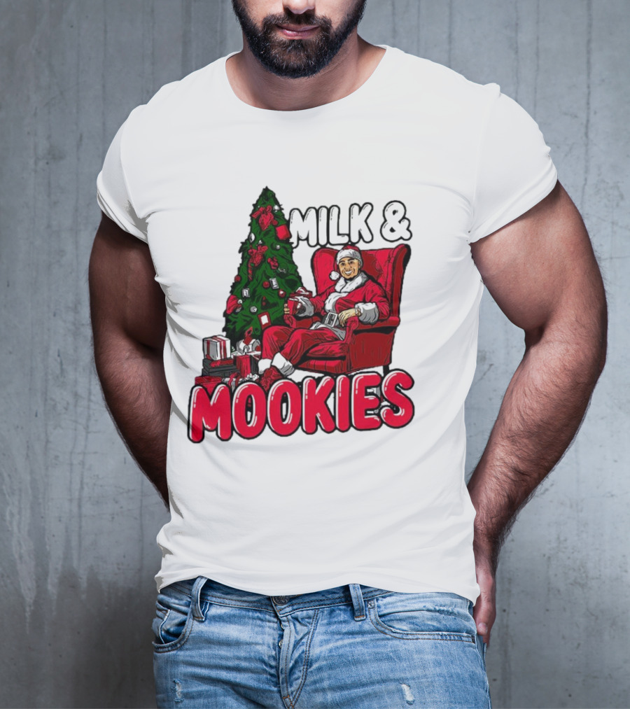 Milk And Mookies Santa By The Christmas Tree T-Shirt
