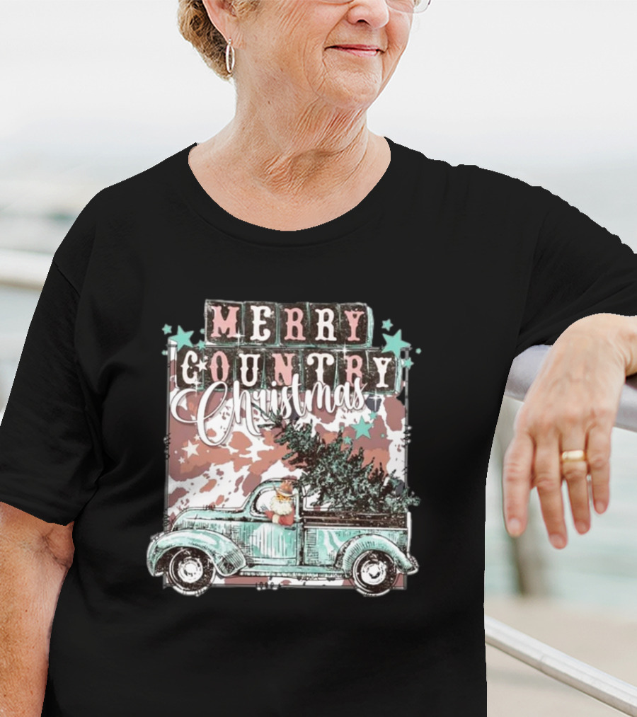 Merry Country Christmas Santa Truck With Tree T-Shirt