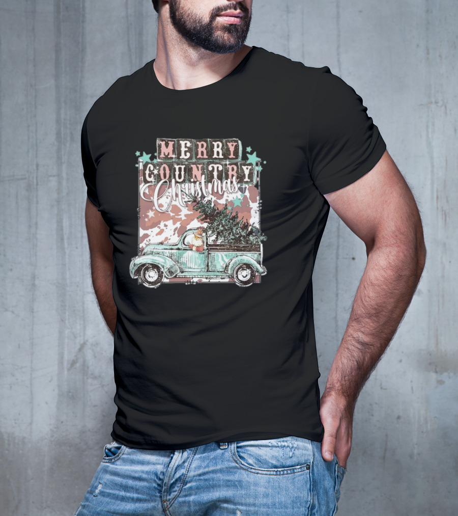 Merry Country Christmas Santa Truck With Tree T-Shirt