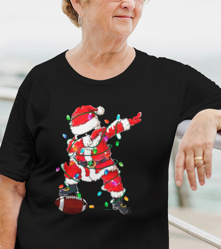 Santa Dabbing With Christmas Lights And Football T-Shirt