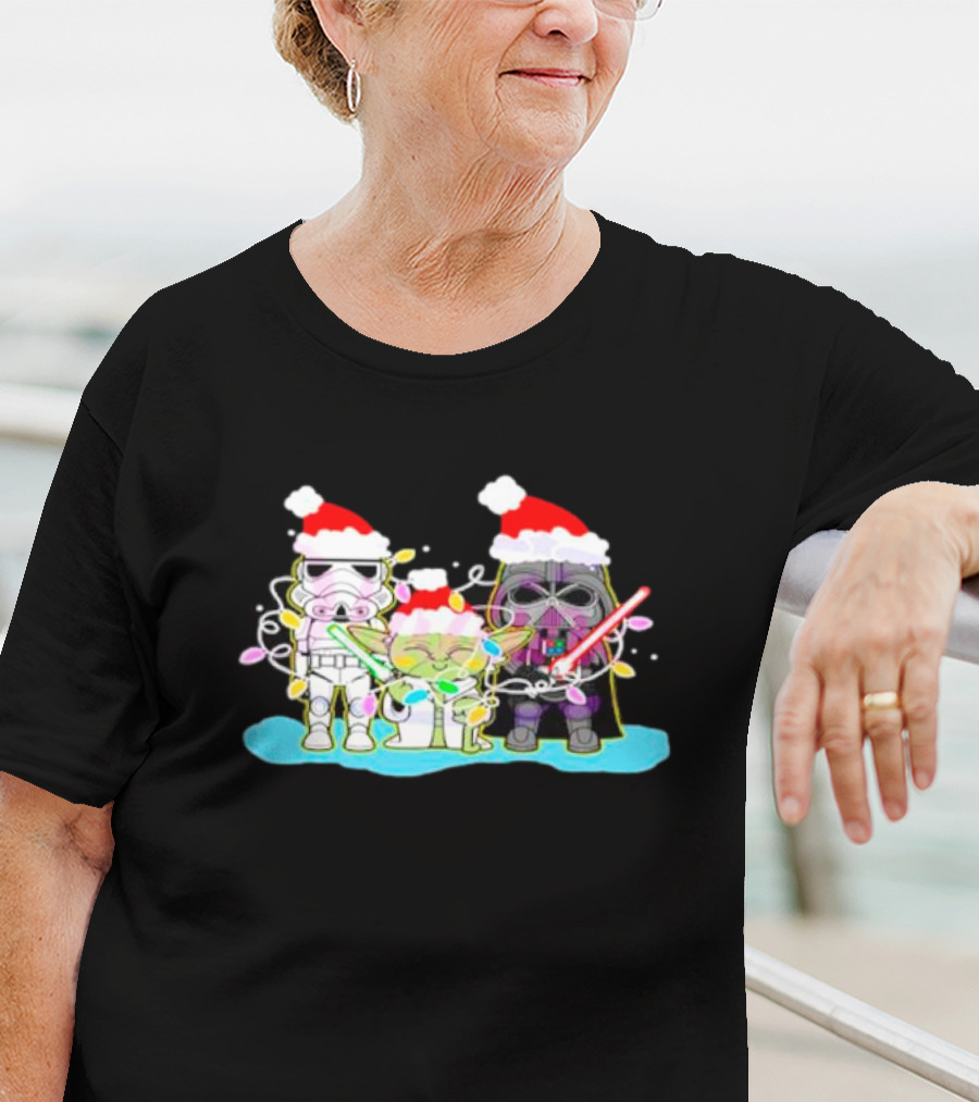 Santa Star Wars Characters With Christmas Lights T-Shirt