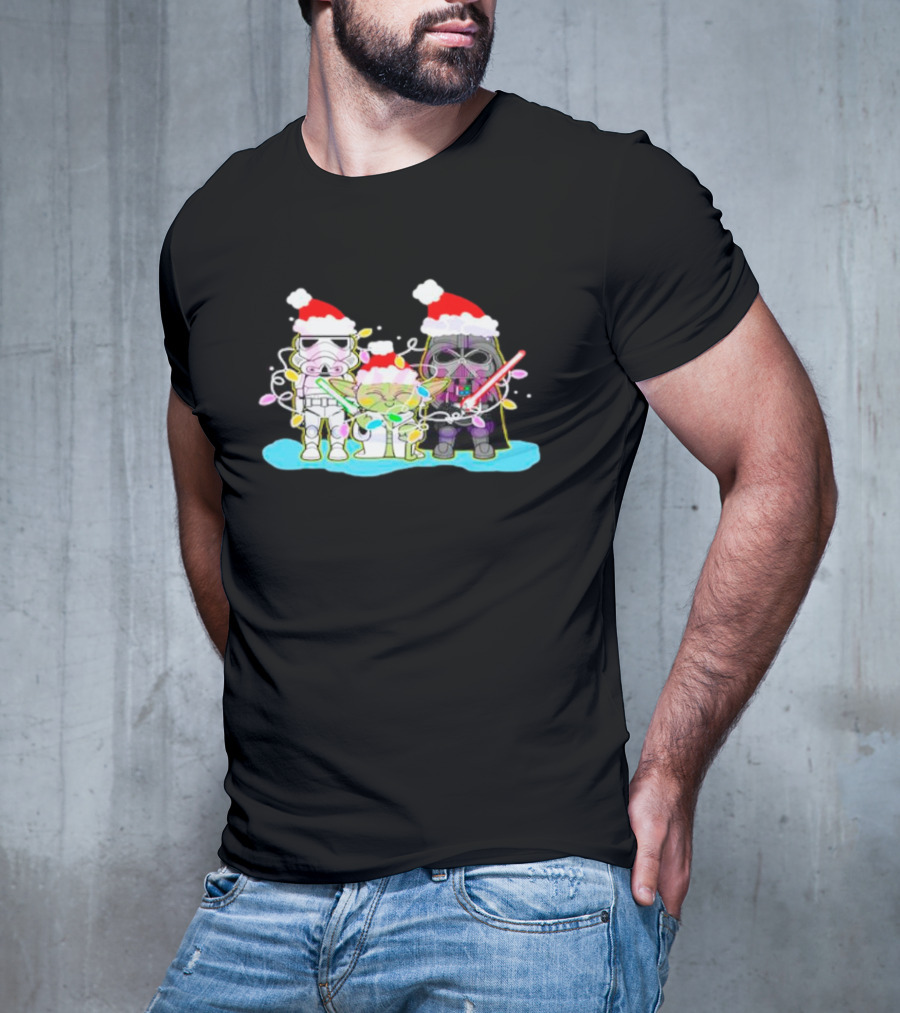 Santa Star Wars Characters With Christmas Lights T-Shirt