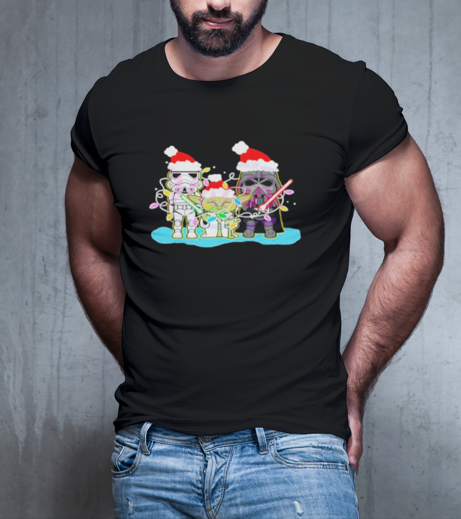 Santa Star Wars Characters With Christmas Lights T-Shirt