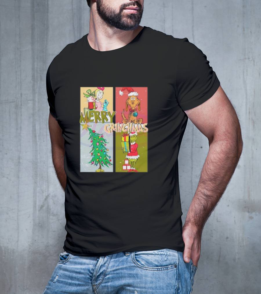 Merry Grinchmas Characters Vintage Grinch And Max Christmas Tree T-Shirt