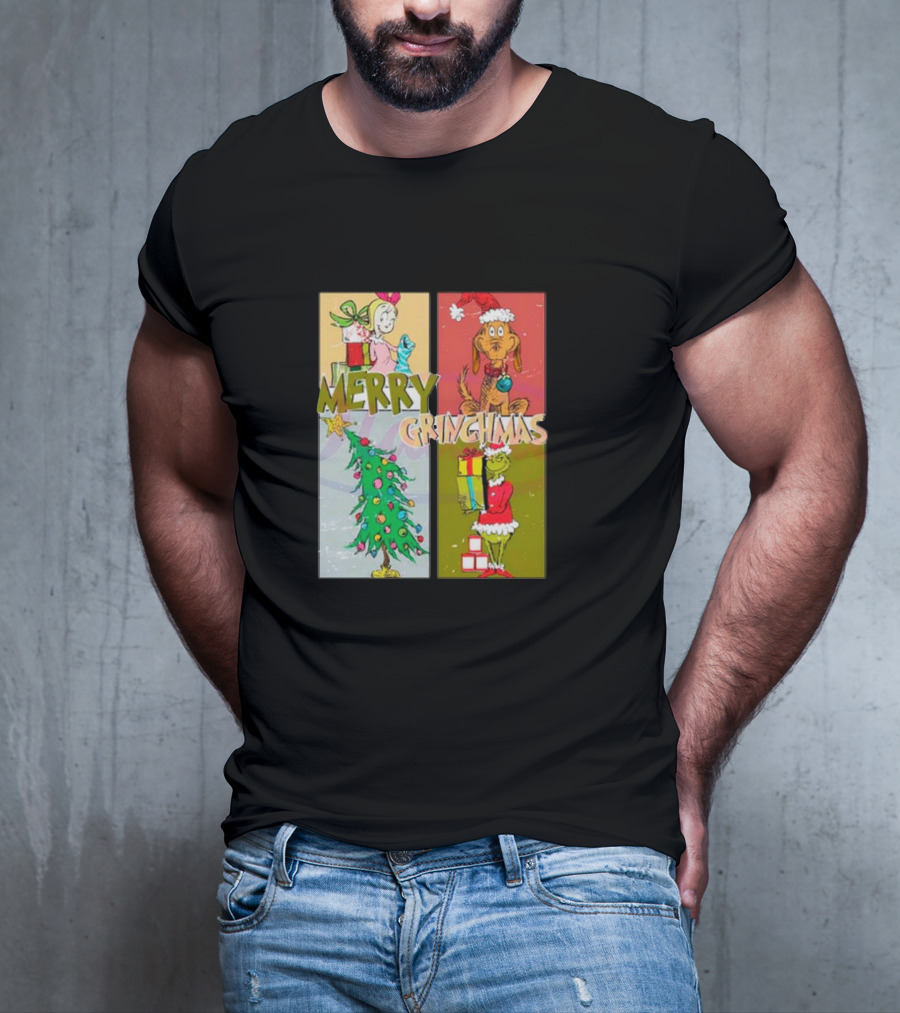 Merry Grinchmas Characters Vintage Grinch And Max Christmas Tree T-Shirt