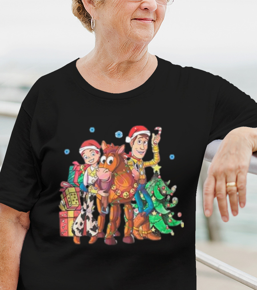 Toy Story Christmas Jessie Woody Bullseye Santa Hats Presents Christmas Tree T-Shirt