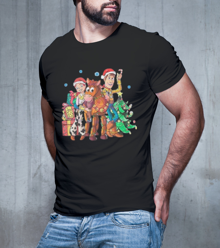 Toy Story Christmas Jessie Woody Bullseye Santa Hats Presents Christmas Tree T-Shirt