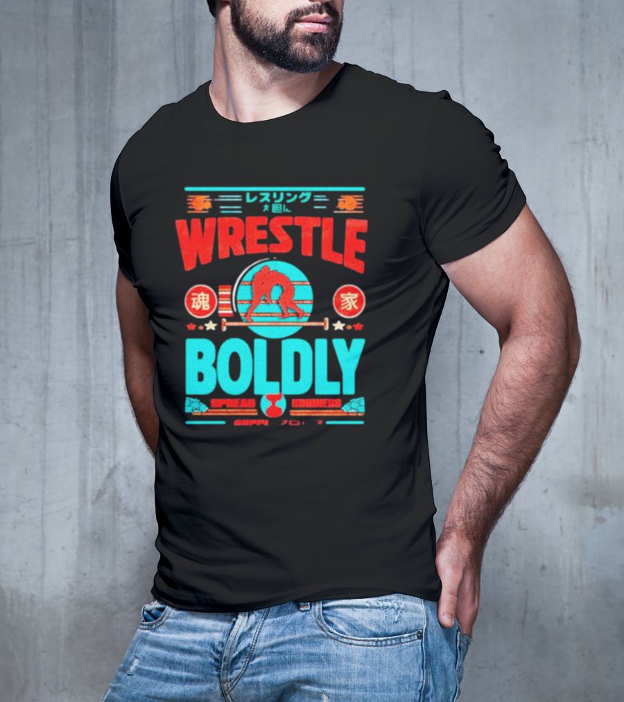 Wrestle Boldly Spread Kindness Wrestling Iconic Symbols T-Shirt