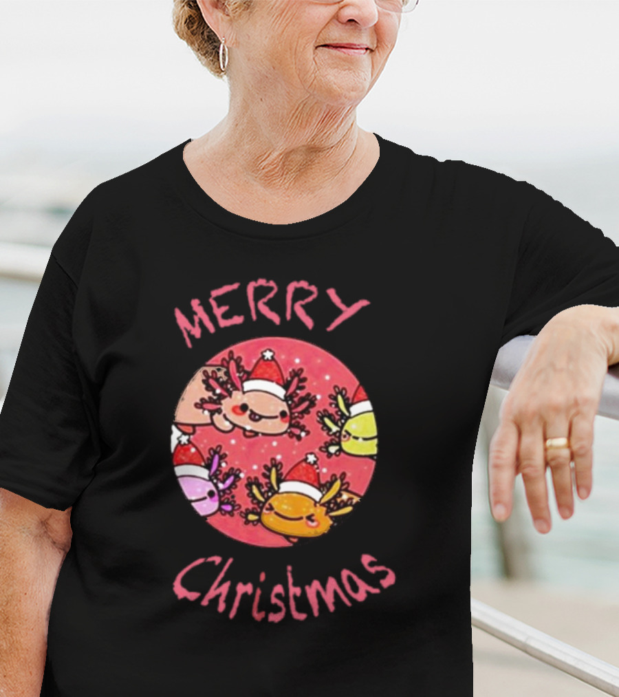 Merry Christmas Axolotl With Santa Hat T-Shirt