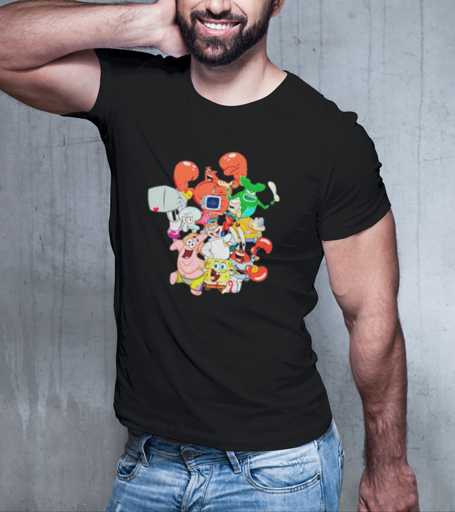 SpongeBob SquarePants Group Shot Pose With Characters From Bikini Bottom T-Shirt