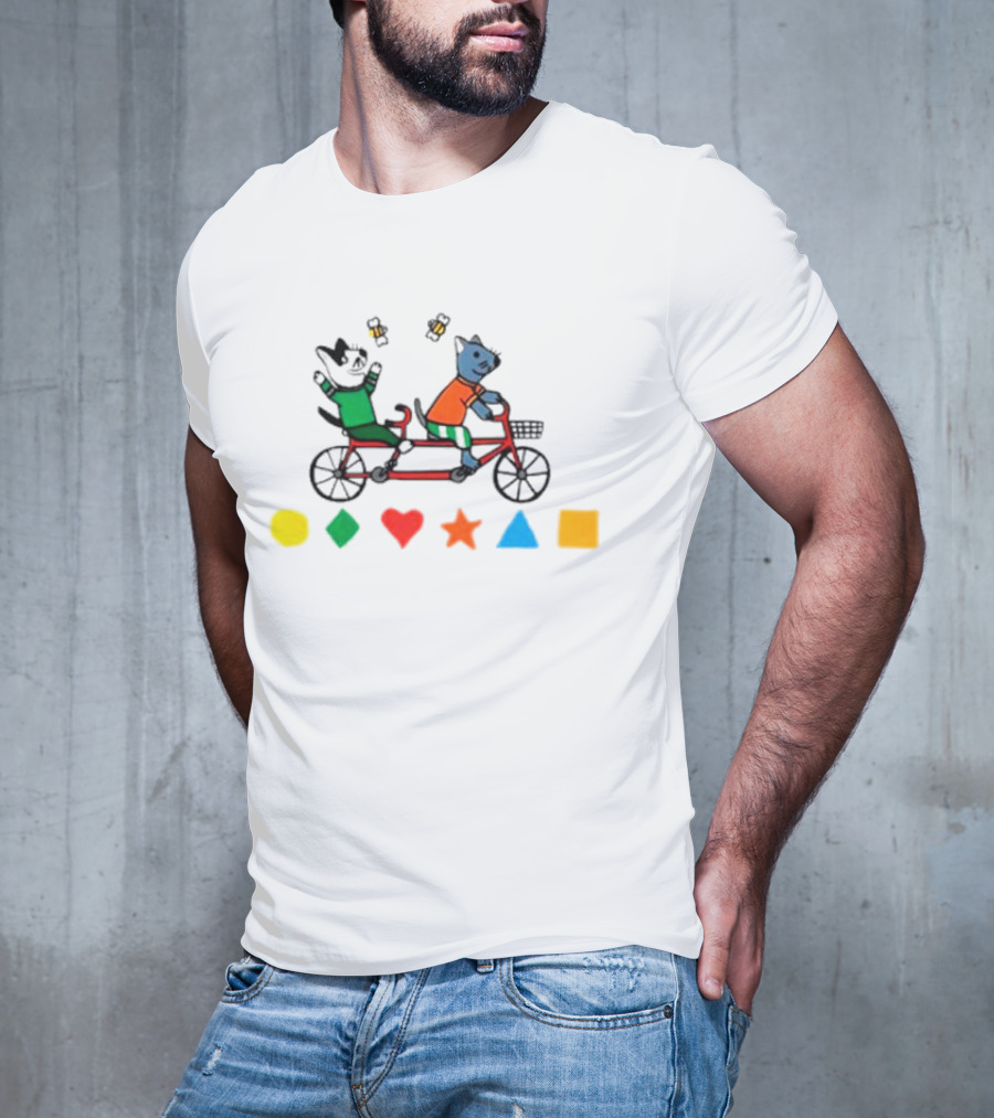 Tandem Cats Bike With Colorful Geometric Shapes T-Shirt