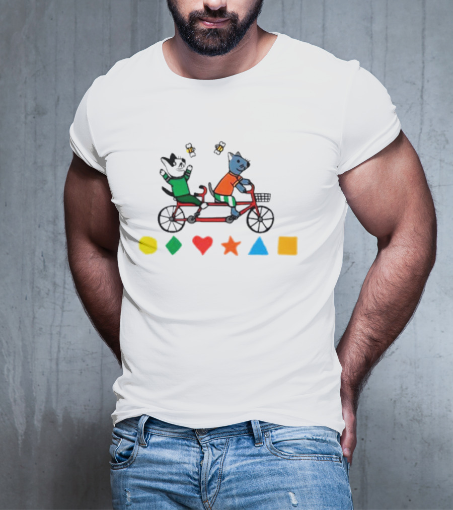 Tandem Cats Bike With Colorful Geometric Shapes T-Shirt