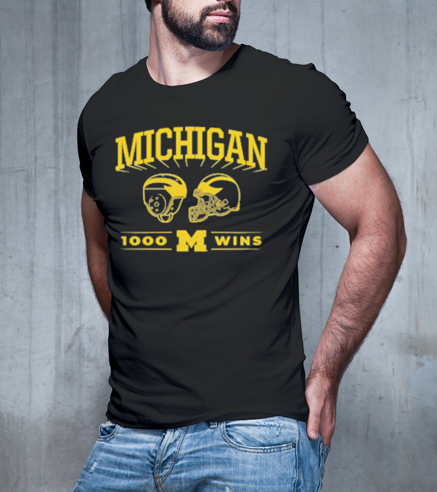 Michigan 1000 Wins Football Helmet M T-Shirt