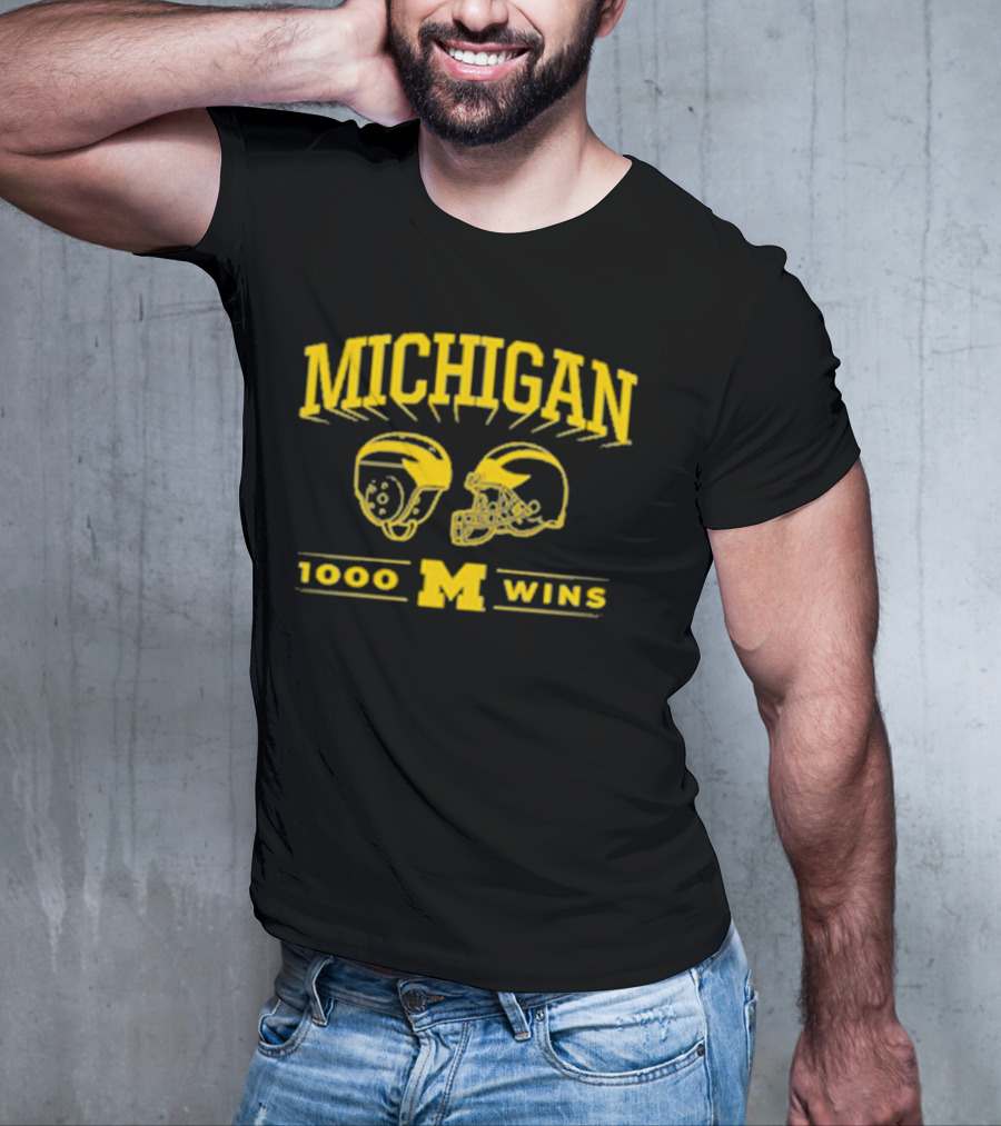 Michigan 1000 Wins Football Helmet M T-Shirt