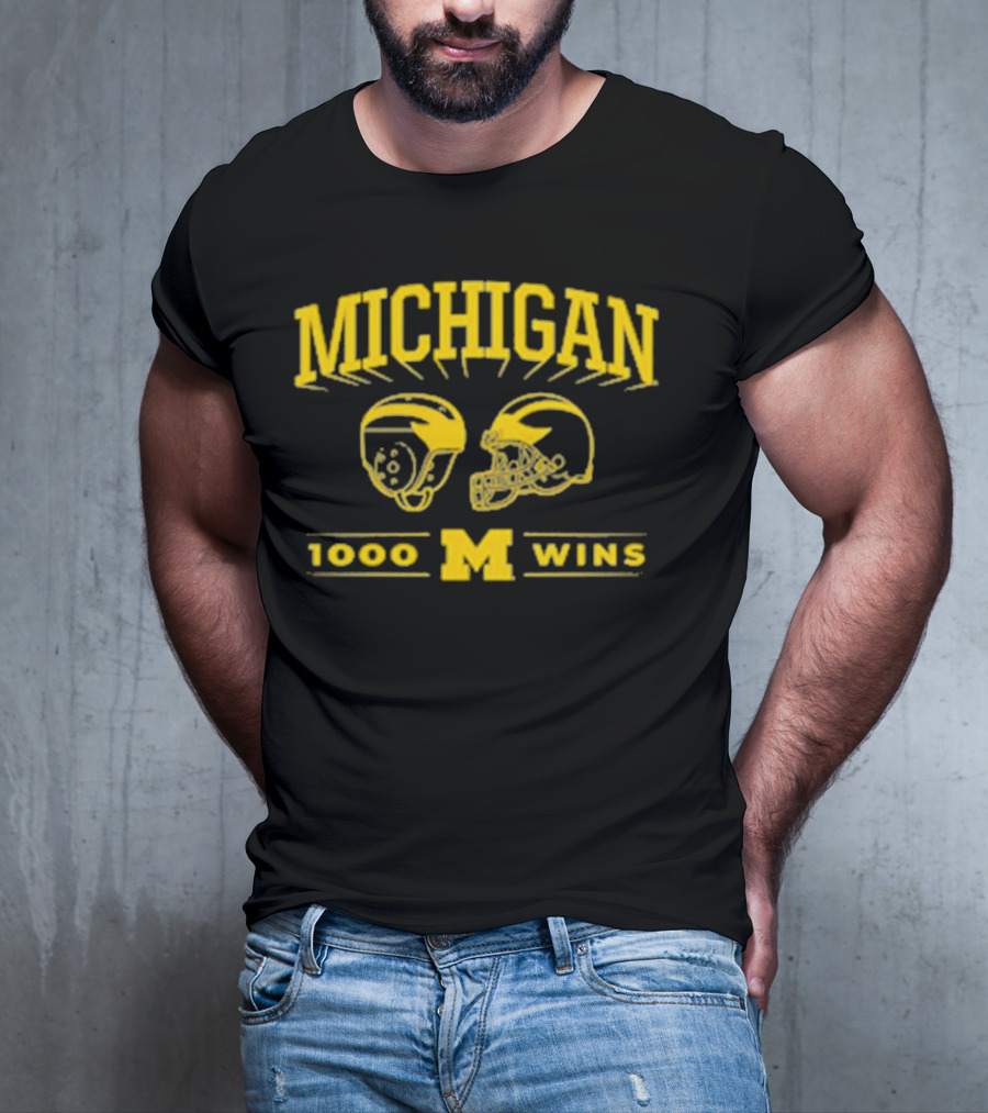 Michigan 1000 Wins Football Helmet M T-Shirt