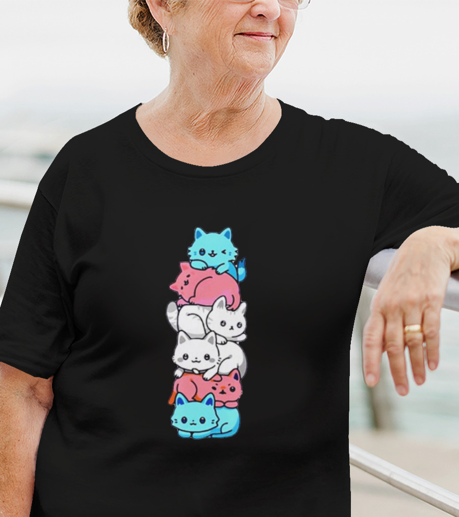 Transgender Pride Cats Stack Flag Colors T-Shirt