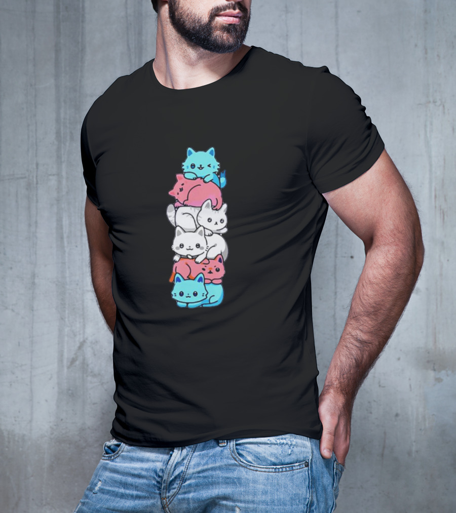 Transgender Pride Cats Stack Flag Colors T-Shirt